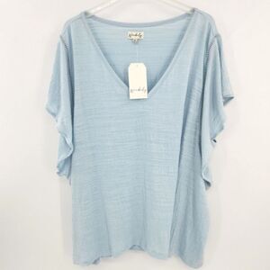 Wonderly Tee Womens Size 4X Blue Flutter Sleeves Textured Basic Casual Everyday